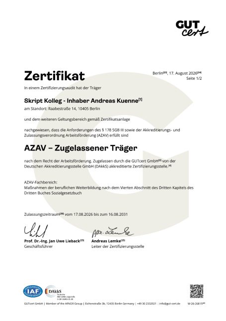 AZAV Trägerzertifikat